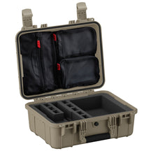 16-inch hard case for two pistols, featuring customizable foam inserts and internal storage pockets for accessories.