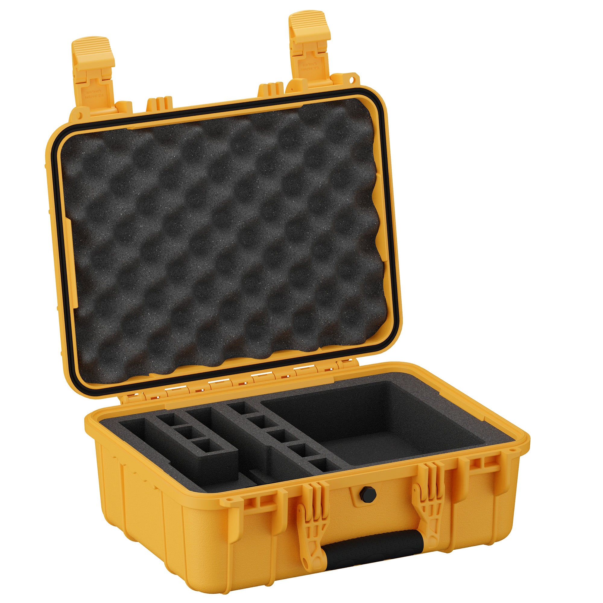 Durable 16-inch hard case with foam interior, designed to securely store and transport two pistols.