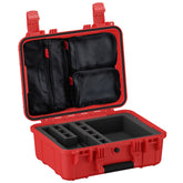 Durable 16-inch red pistol case with customizable foam interior and storage compartments for secure gear transport.
