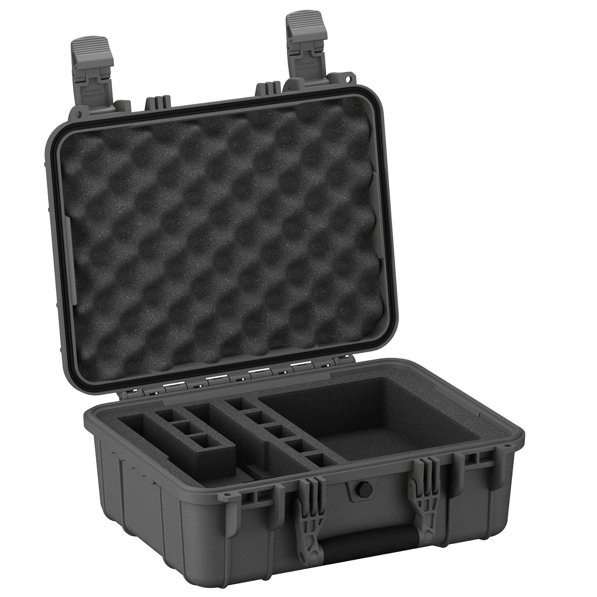 Durable 16-inch pistol case with customizable foam interior for secure storage and transport of two handguns.