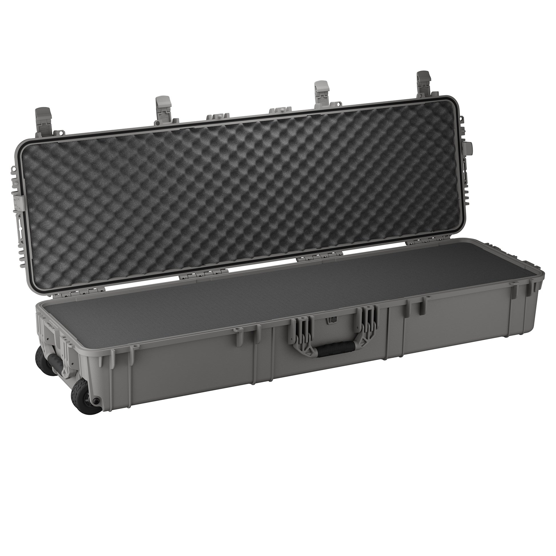 Durable 59-inch long hard case with a foam interior, designed for secure storage and transport of equipment.