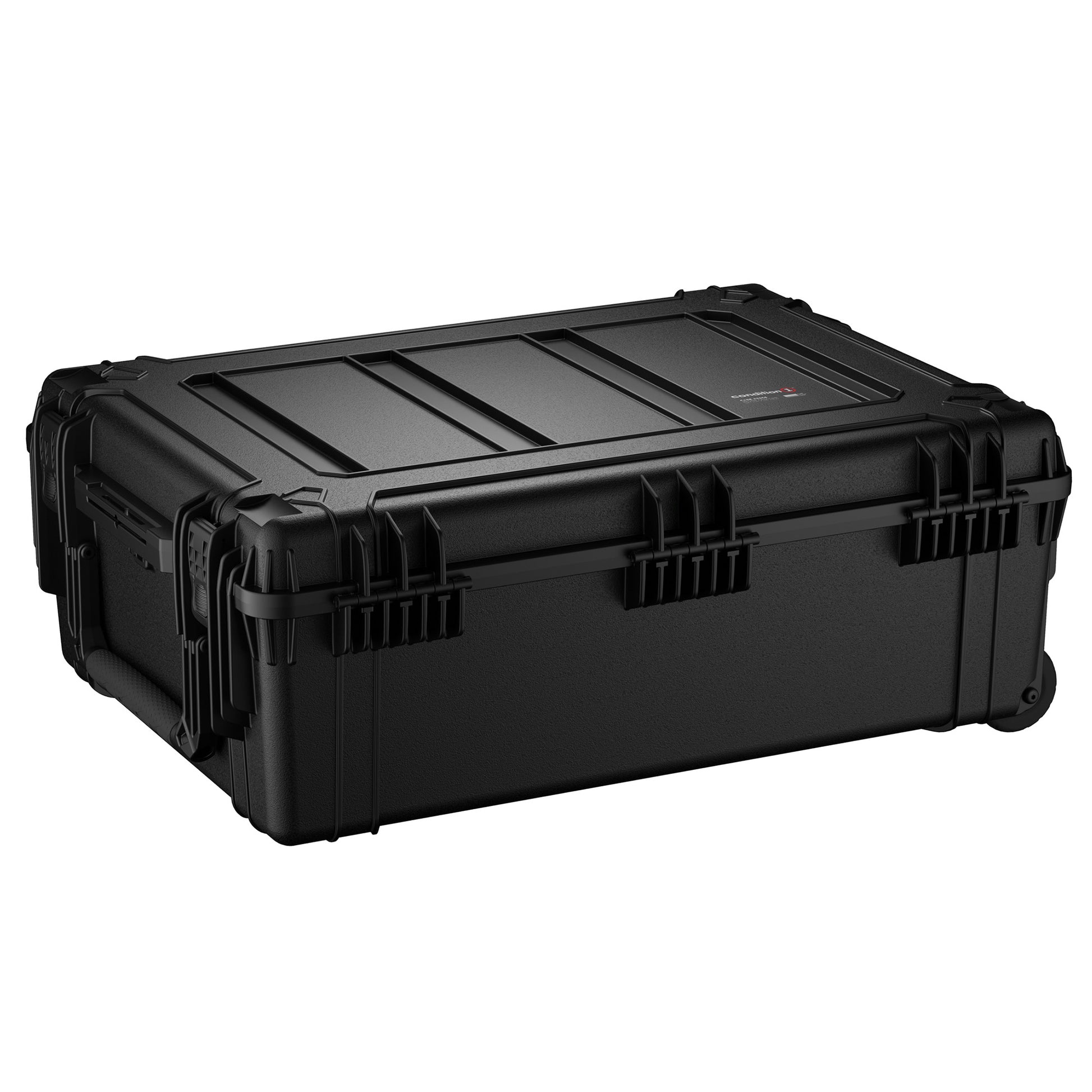 Alt text: "38-inch large black protective case model #2308 with reinforced corners and dual locking clasps, suitable for secure storage and transport of sensitive equipment."