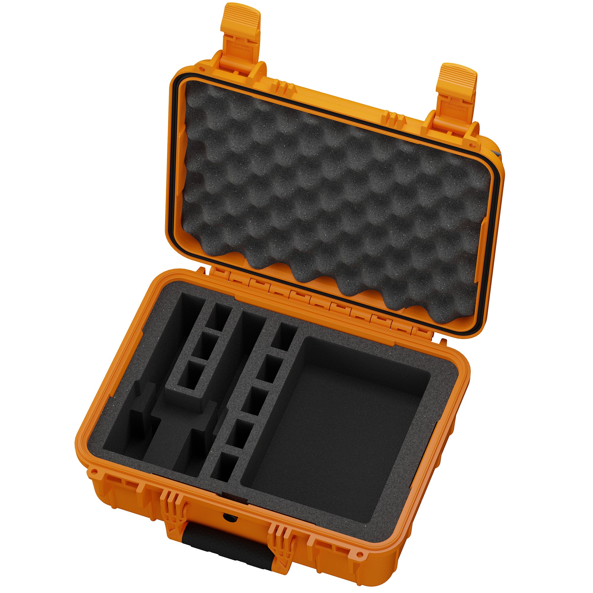 Orange 16-inch hard case with foam interior, designed for securely storing two pistols and accessories.