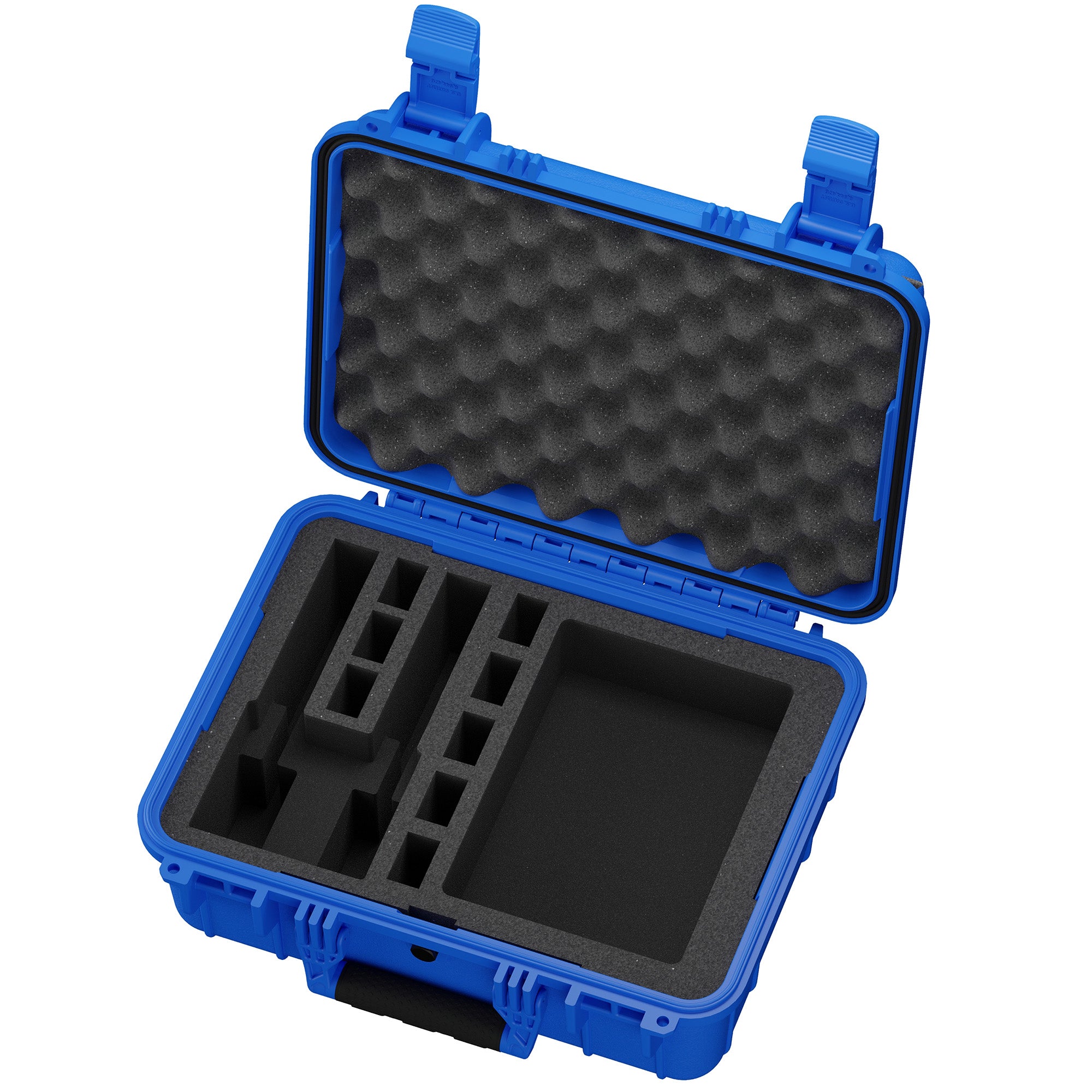 Durable 16-inch blue pistol case with foam interior, designed for secure storage and transport of two handguns.