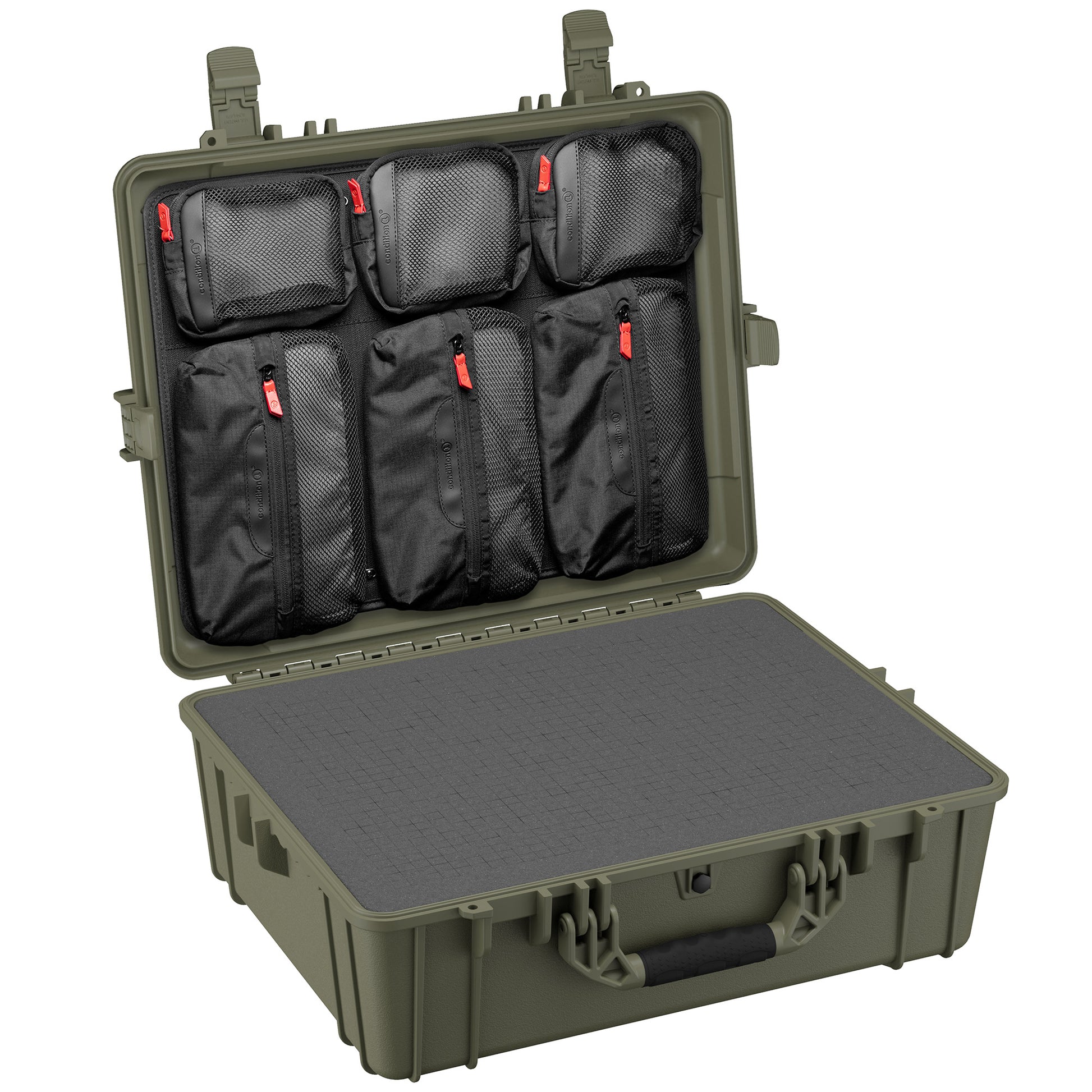 Durable 25-inch waterproof hard case with customizable interior compartments for secure storage of gear and electronics.