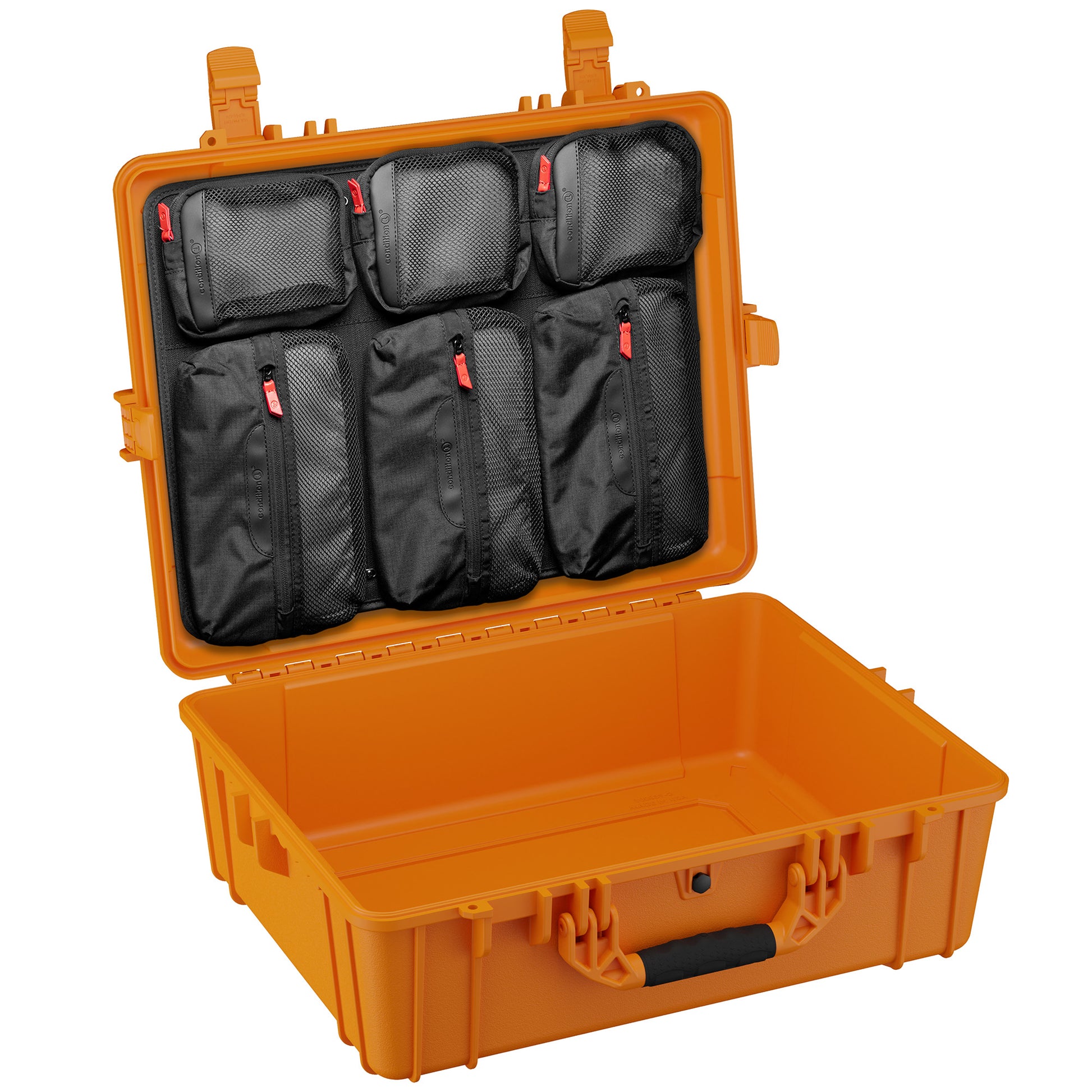 Large 25-inch waterproof hard case with customizable interior compartments for secure storage of electronics and gear.