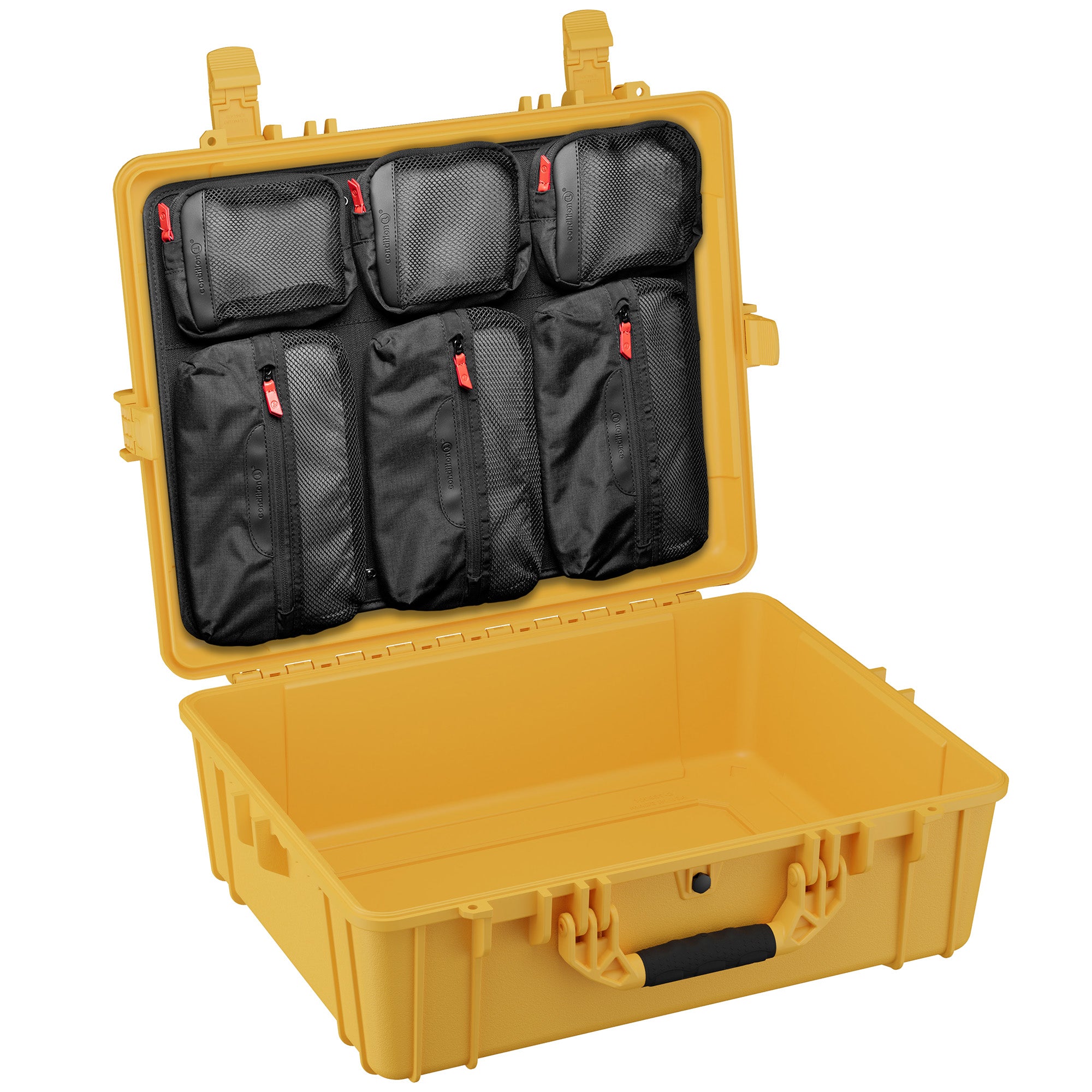 Durable 25-inch waterproof hard case with customizable interior pockets for secure storage of gear and electronics.