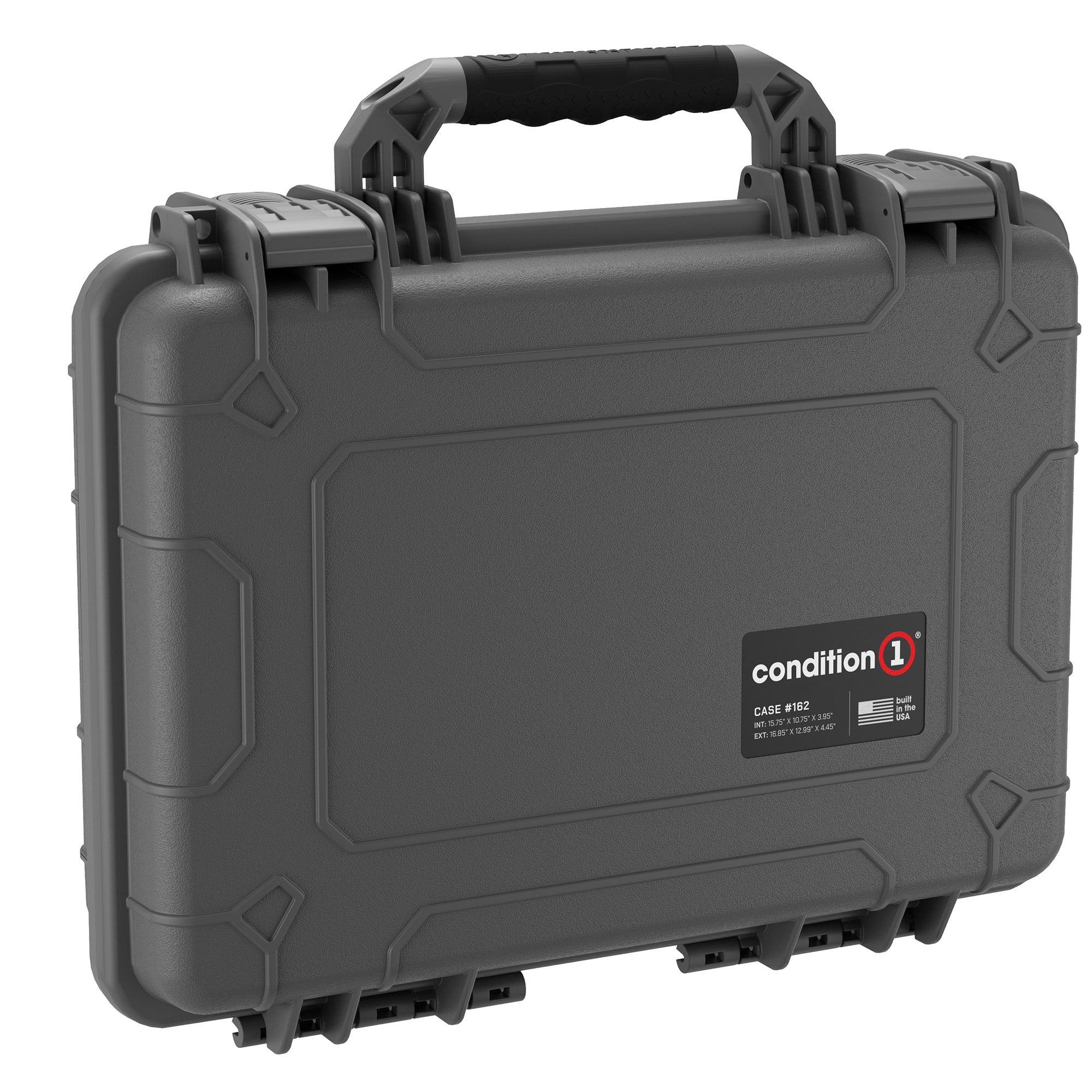 Condition 1 medium-sized, 17-inch protective hard case #162 in gray, featuring a rugged exterior, secure latches, and a durable handle.