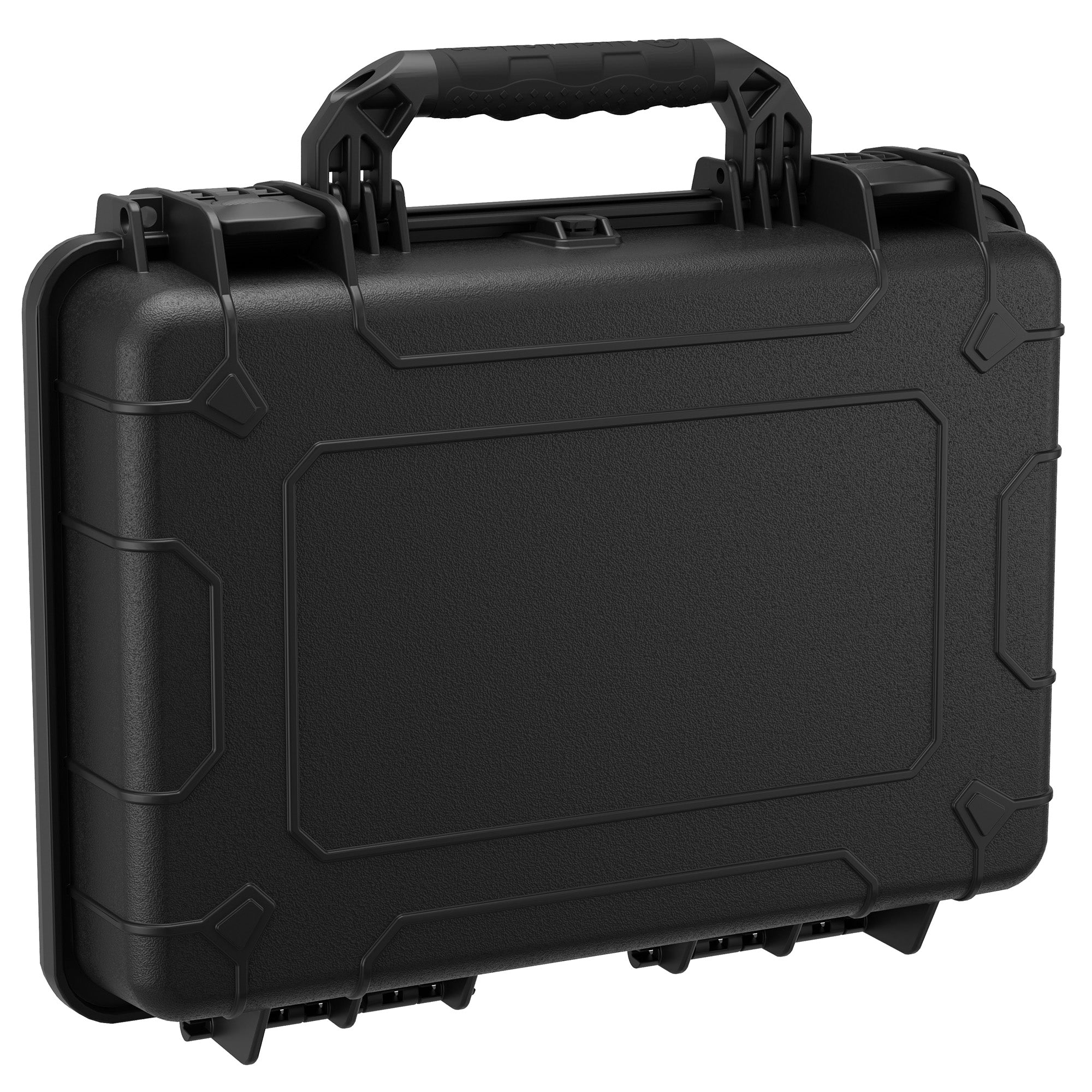 Black 17-inch medium-sized rugged protective case with a durable handle and reinforced corners, product number 162, showcased on a white background.