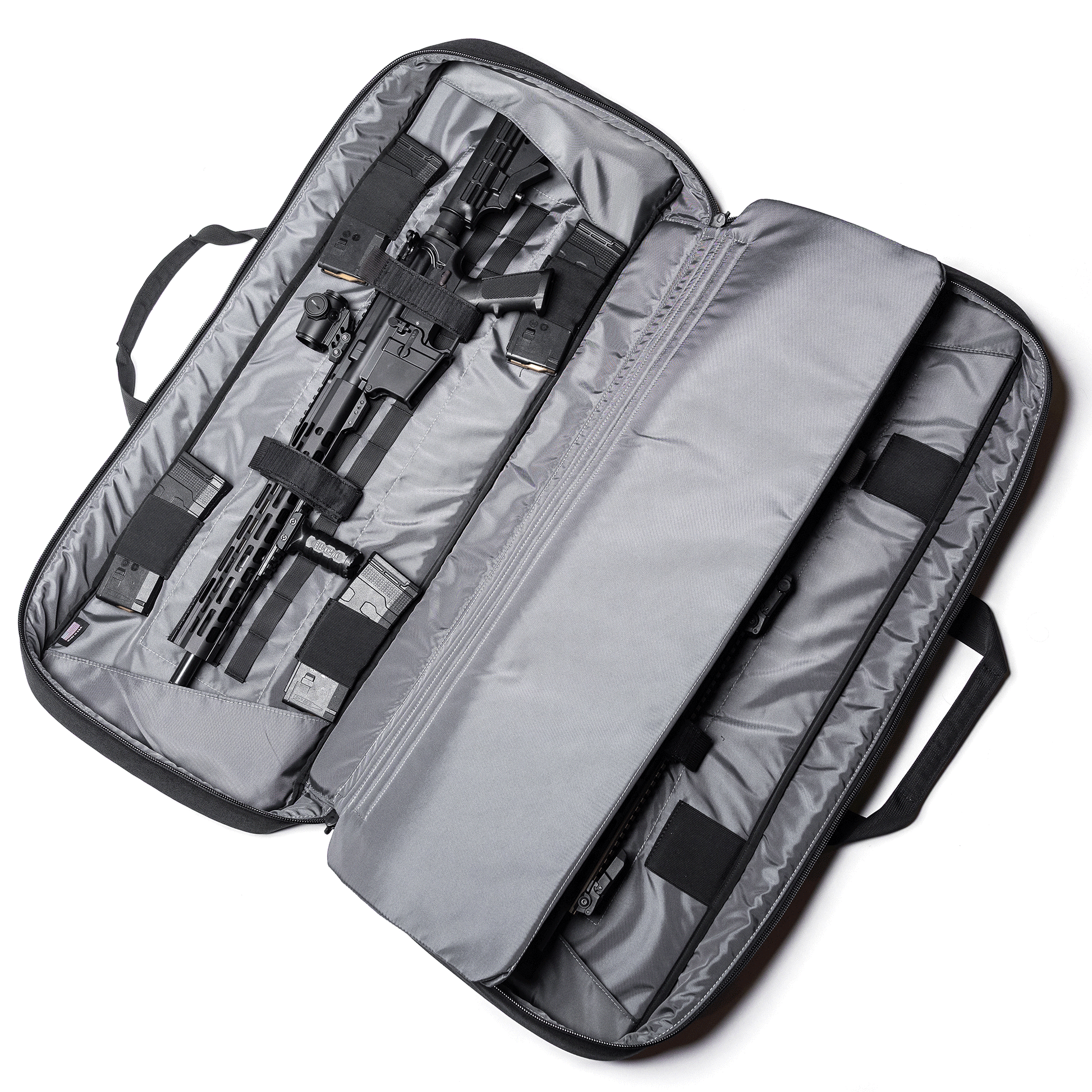 Gray Lone Star 36" rifle bag with a padded interior, adjustable straps, and compartments for firearm storage and accessories.