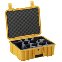 Yellow 20" large protective case with foam interior and adjustable compartments for secure storage and transport.