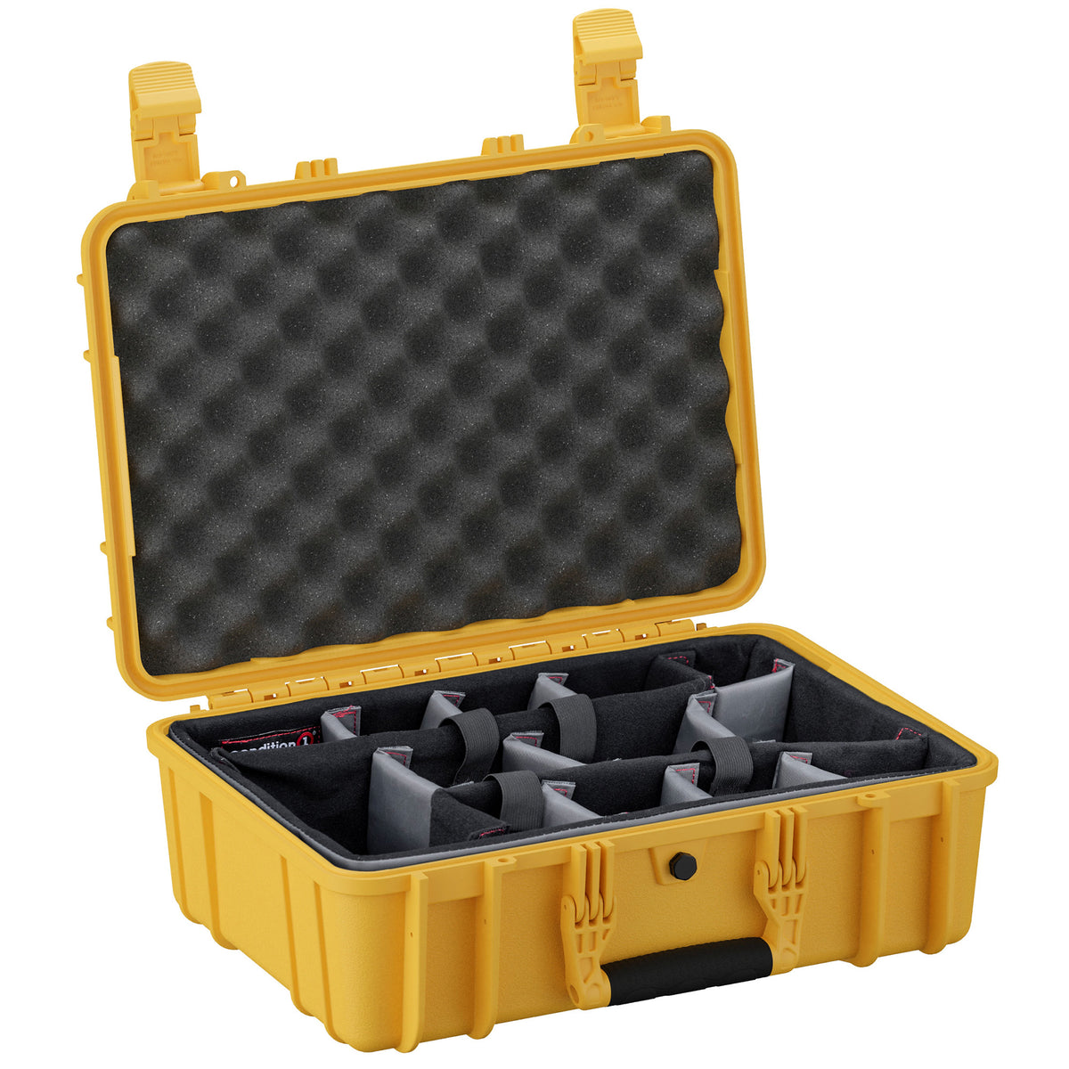 Yellow 18" medium case with foam padding and adjustable compartments for organizing equipment or accessories.