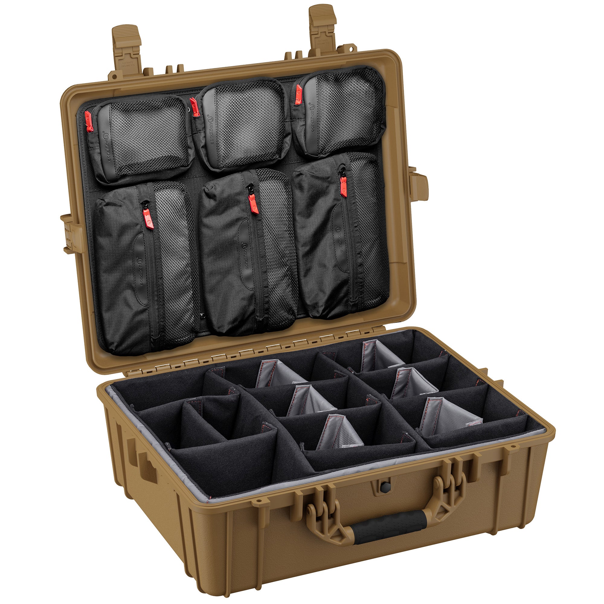25-inch large hard case with customizable dividers and multiple mesh pockets for secure storage of electronics and gear.