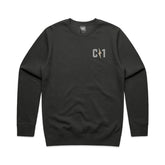C1 Crew Sweatshirt in black featuring a subtle logo on the chest, designed for comfort and casual style.