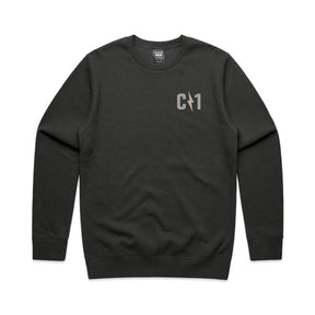 C1 Crew Sweatshirt in black featuring a subtle logo on the chest, designed for comfort and casual style.