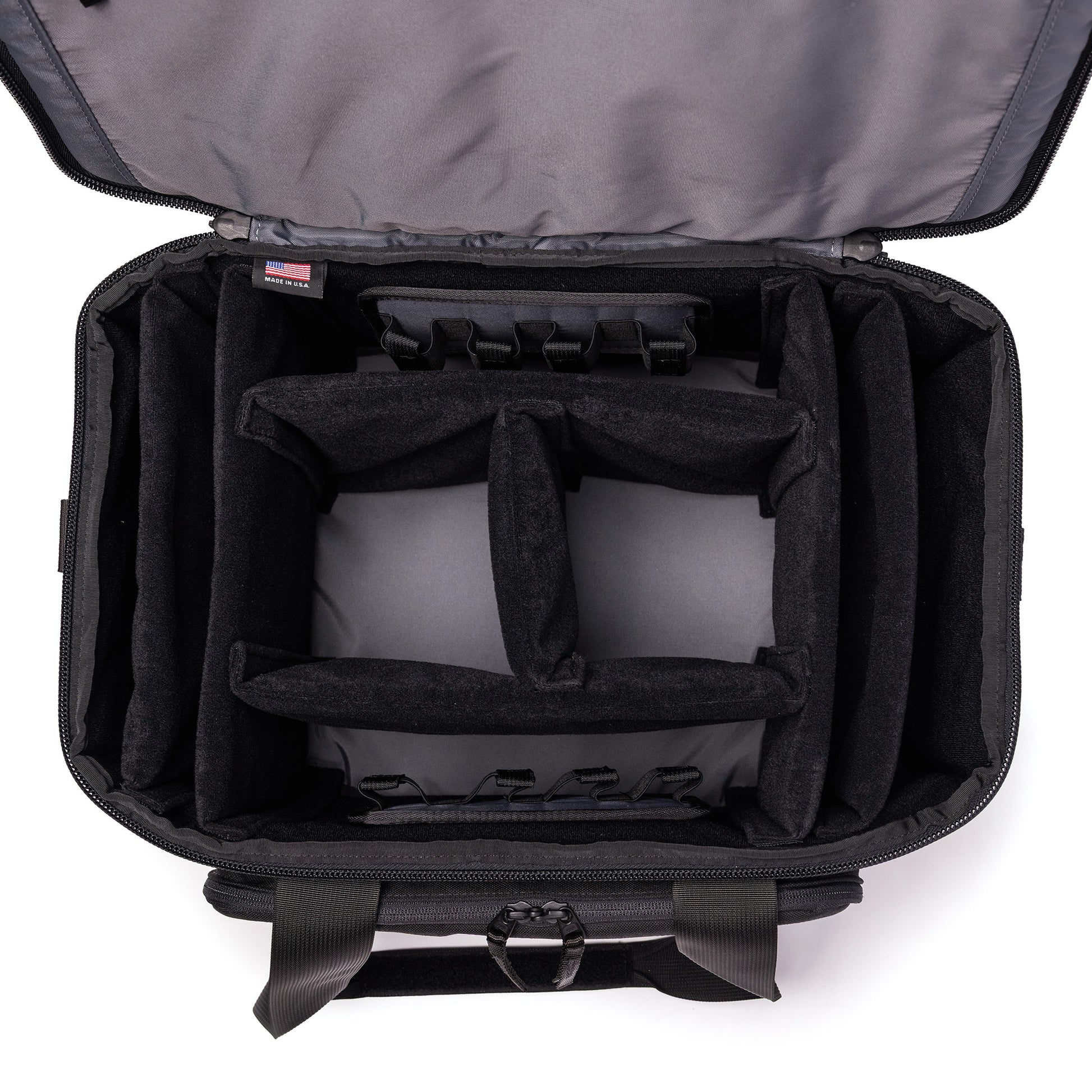 Lone Star Range Bag with an open top, featuring padded dividers for organized storage of firearms and accessories.