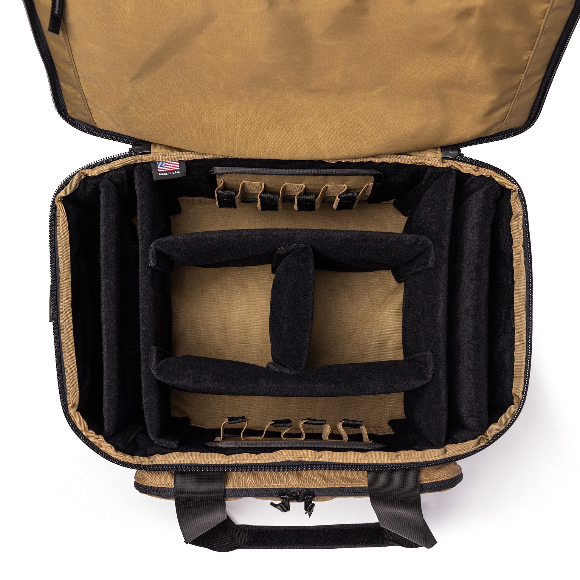 Lone Star Range Bag with an open top, featuring padded dividers for organized storage of firearms and accessories.