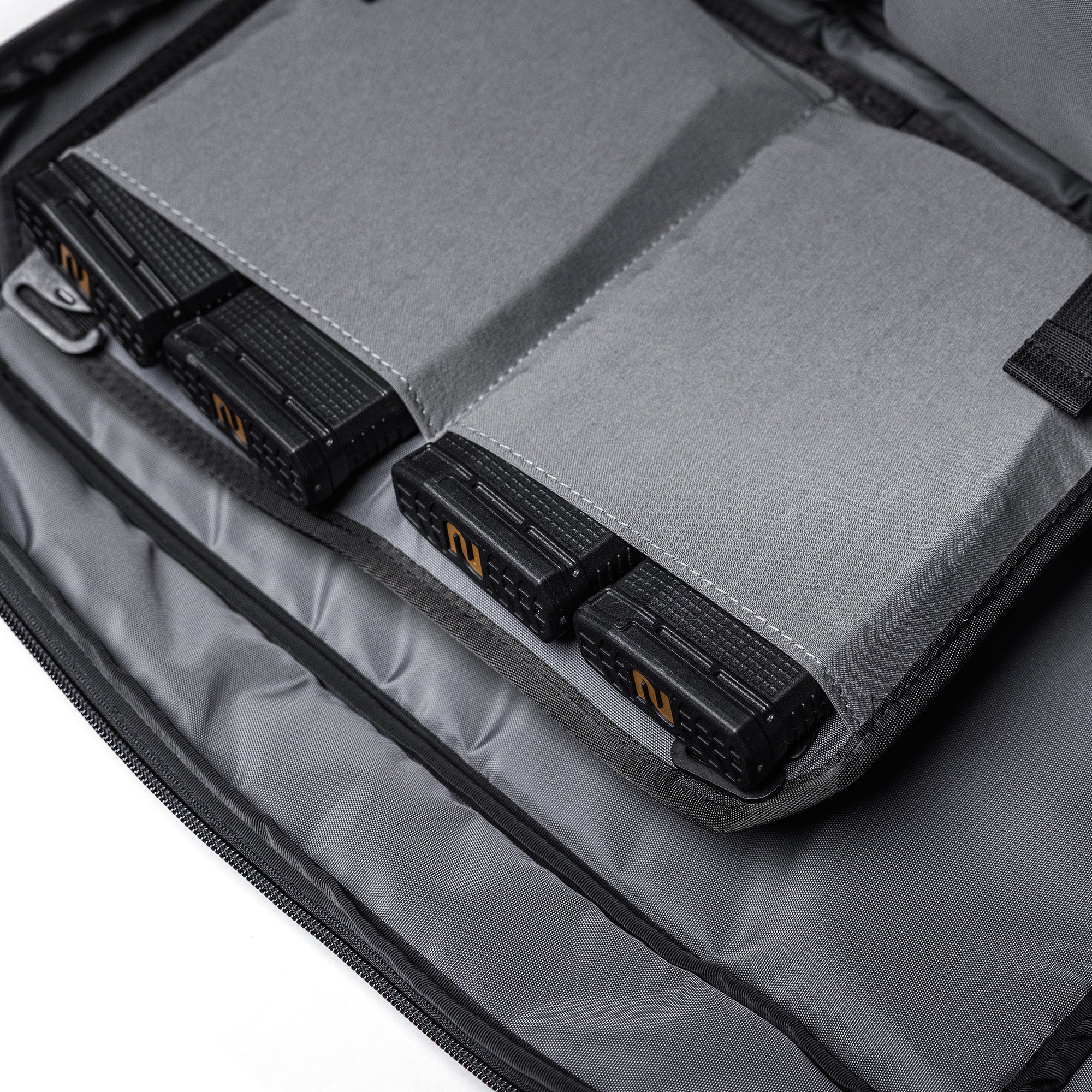 Close-up of a Lone Star 36" rifle bag with padded compartments and secure straps for firearm storage.