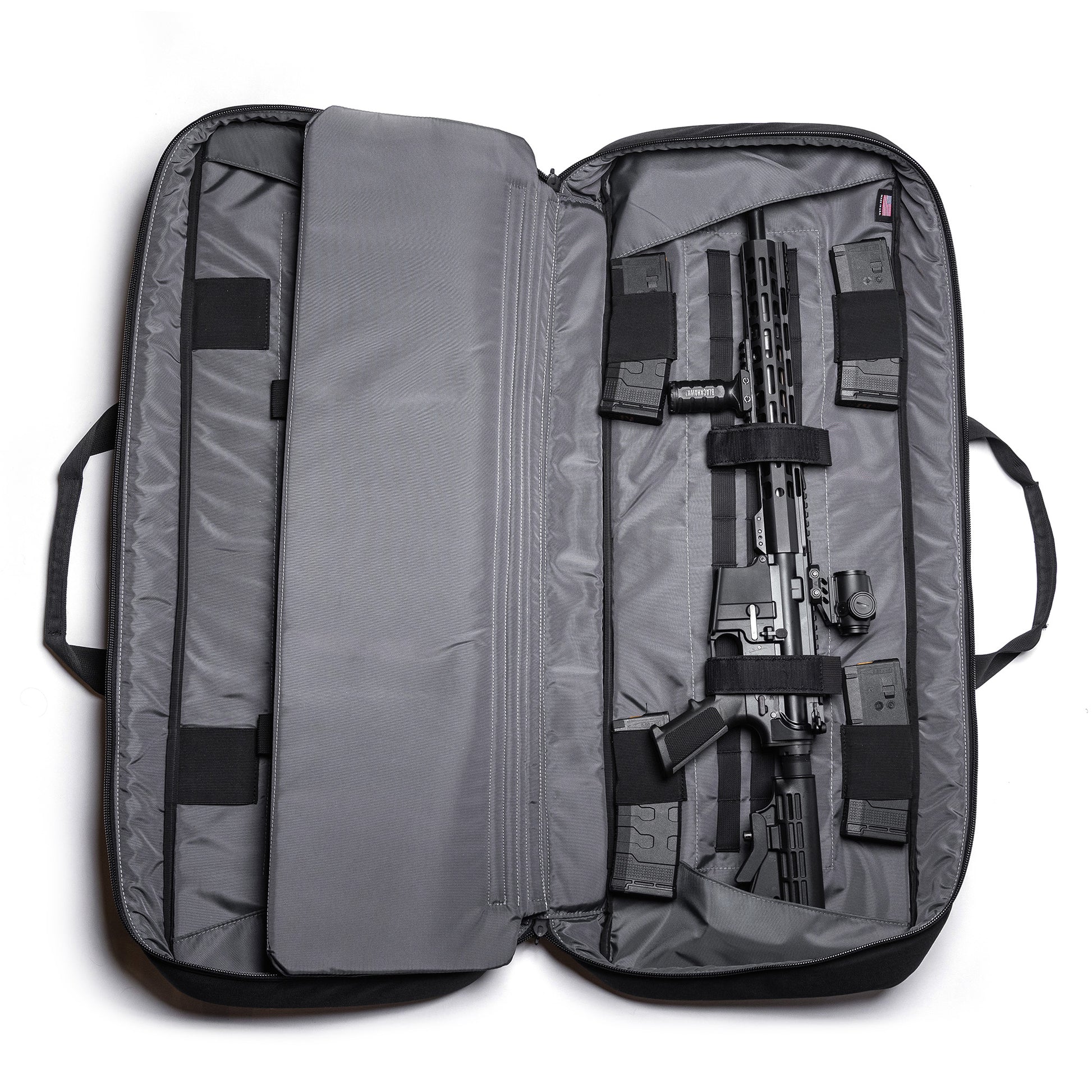 Gray Lone Star 36" rifle bag with padded compartments, straps, and storage for firearm and accessories.