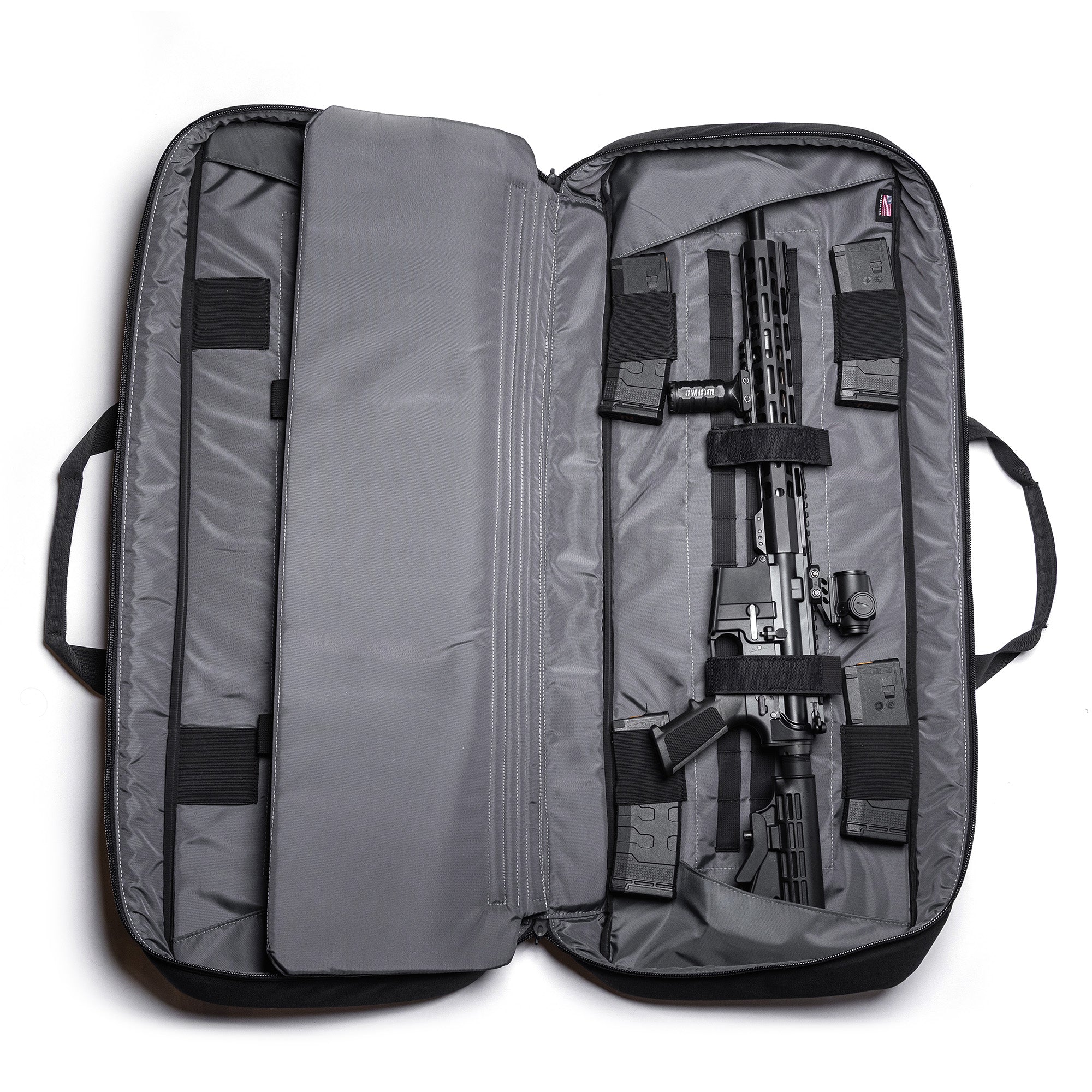 Gray Lone Star 36" rifle bag with padded compartments, straps, and storage for firearm and accessories.