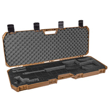 Open 42" brown AR case with foam interior and protective egg crate foam lid for secure storage and transport.