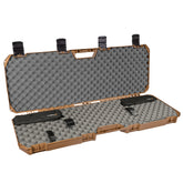 Open 42" brown AR case with foam padding and black straps for secure storage of equipment or accessories.