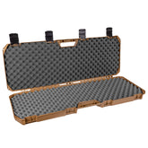 Open 42" brown AR case with foam padding and egg crate foam interior for firearm storage and protection.