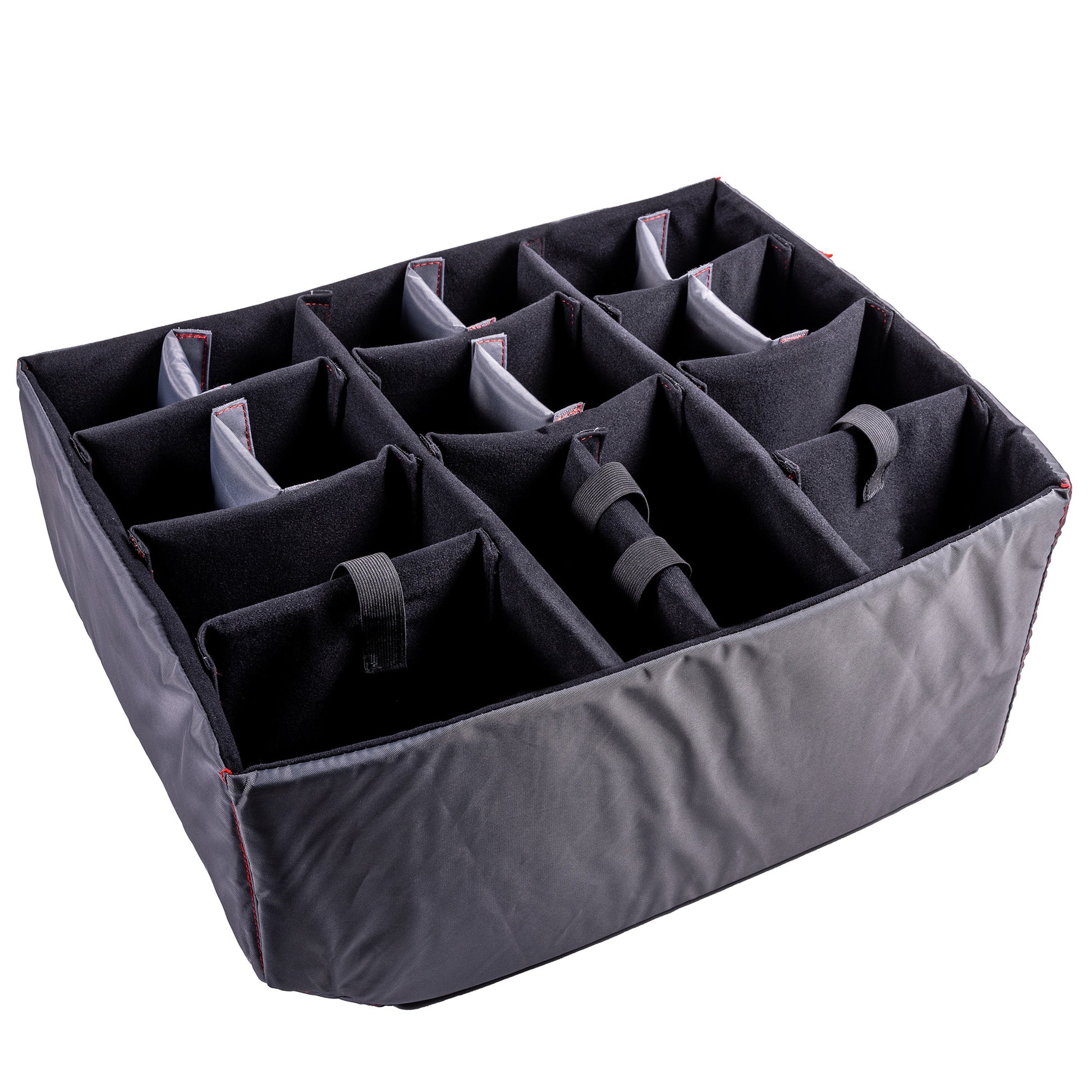 Padded divider set with adjustable compartments for organizing items inside the #286 case, featuring black fabric and gray accents.