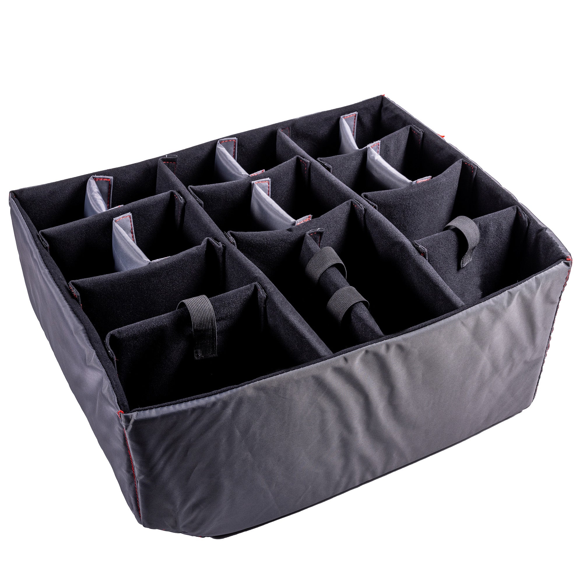 Padded divider set with adjustable compartments for organizing items inside the #286 case, featuring black fabric and gray accents.