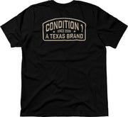 Black Texas Brand tee featuring a large logo on the back that reads "Condition 1 since 2008.
