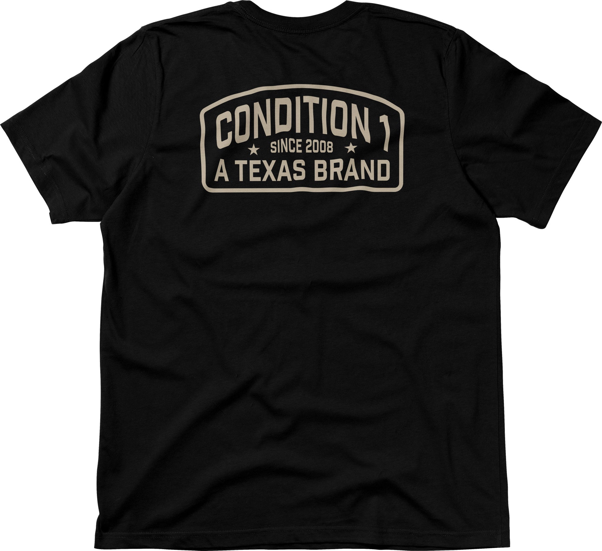 Black Texas Brand tee featuring a large logo on the back that reads "Condition 1 since 2008.