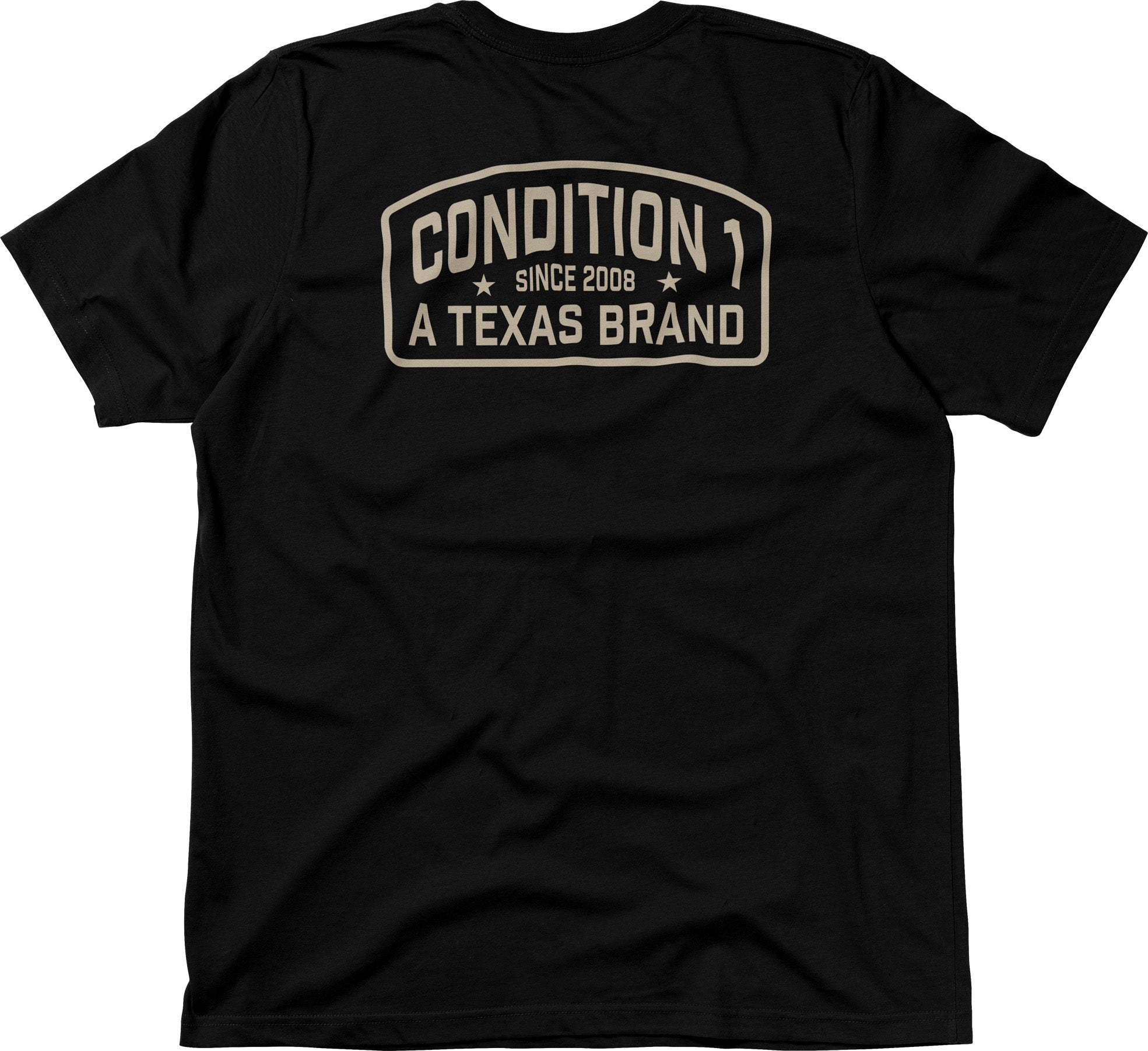 Black Texas Brand tee featuring a large logo on the back that reads "Condition 1 since 2008.