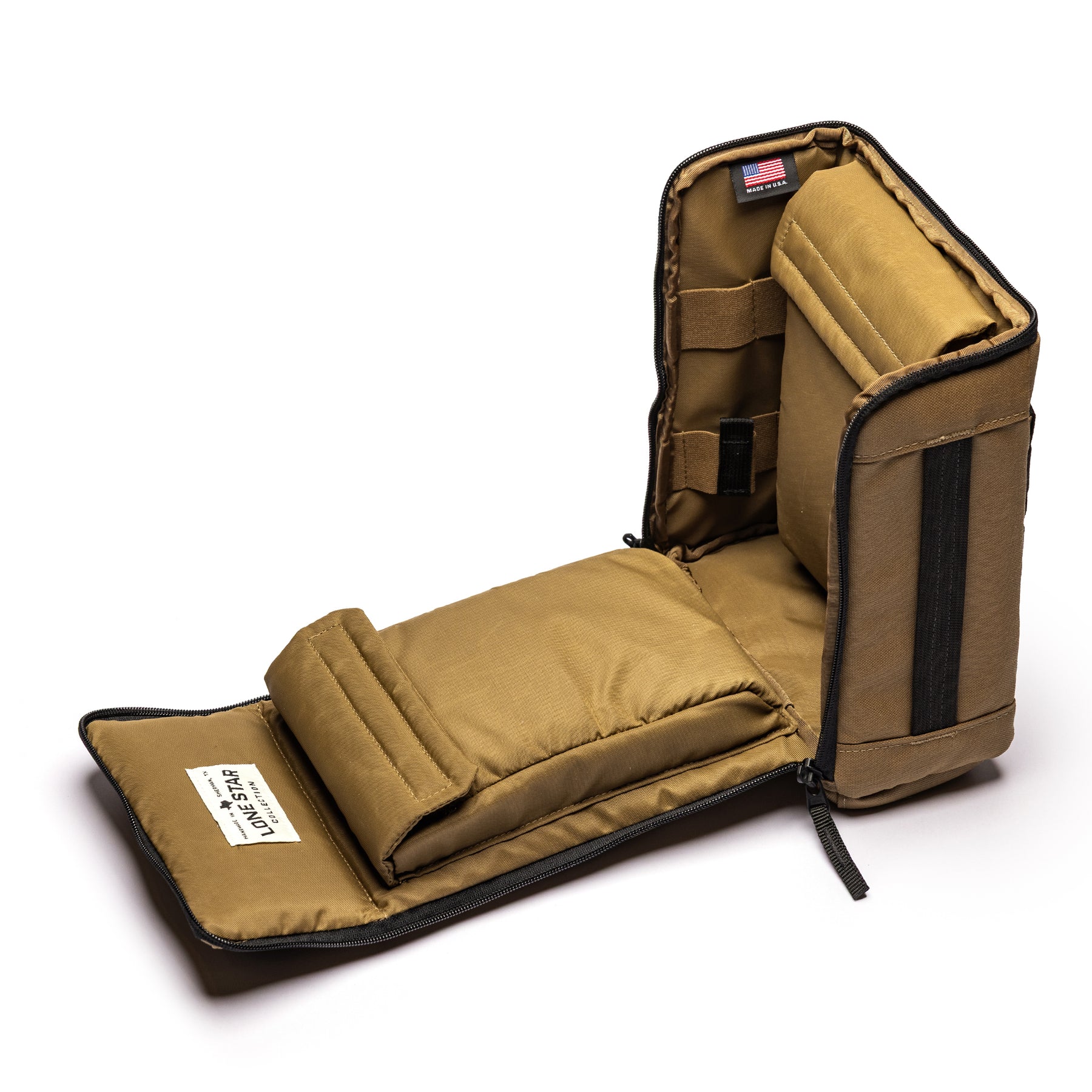 Lone Star 2 Pistol Bag opened, featuring padded compartments and a durable exterior for secure firearm storage.