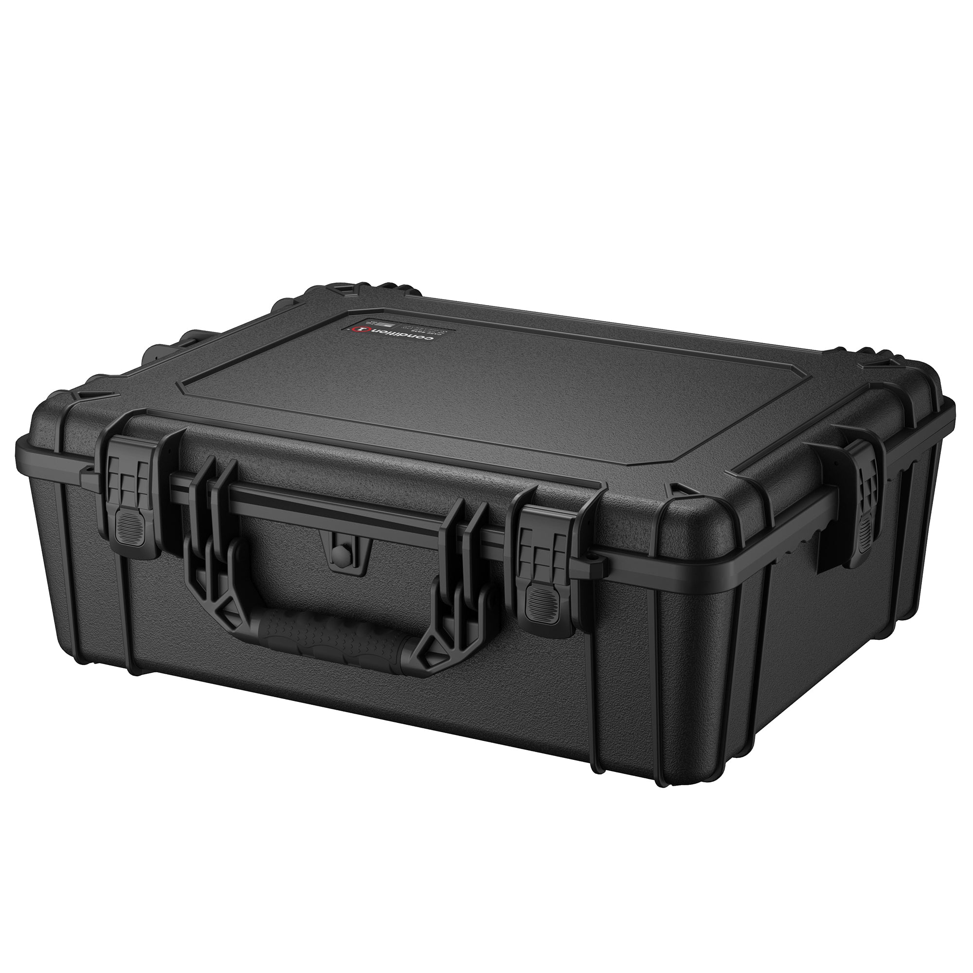 Alt text: "Durable black 25-inch large protective case, model #839, featuring robust handles and secure latches for safe and secure item storage."