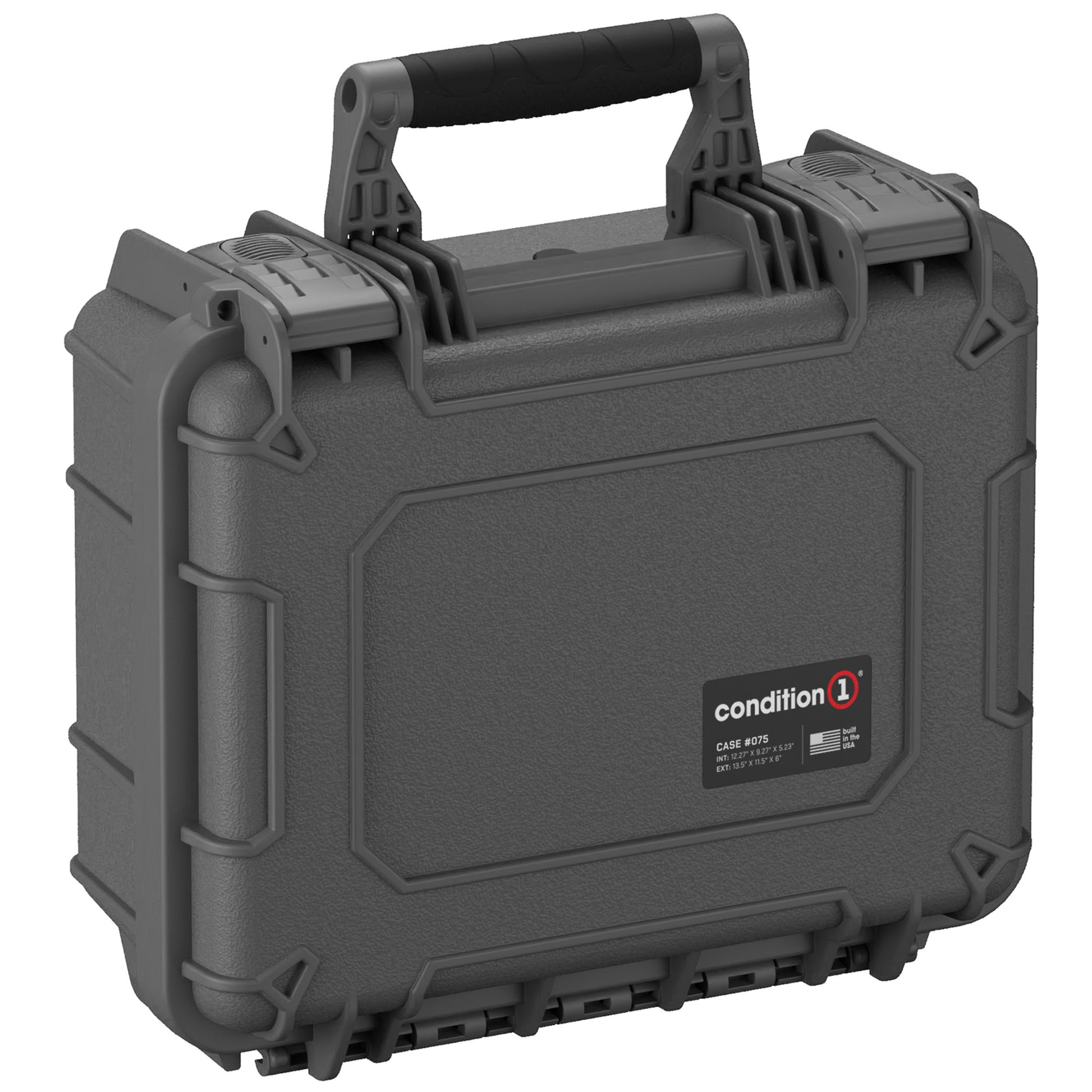 Gray, rugged 14-inch medium protective case #075 with durable handle and secure latches, designed for safe equipment storage and transport.