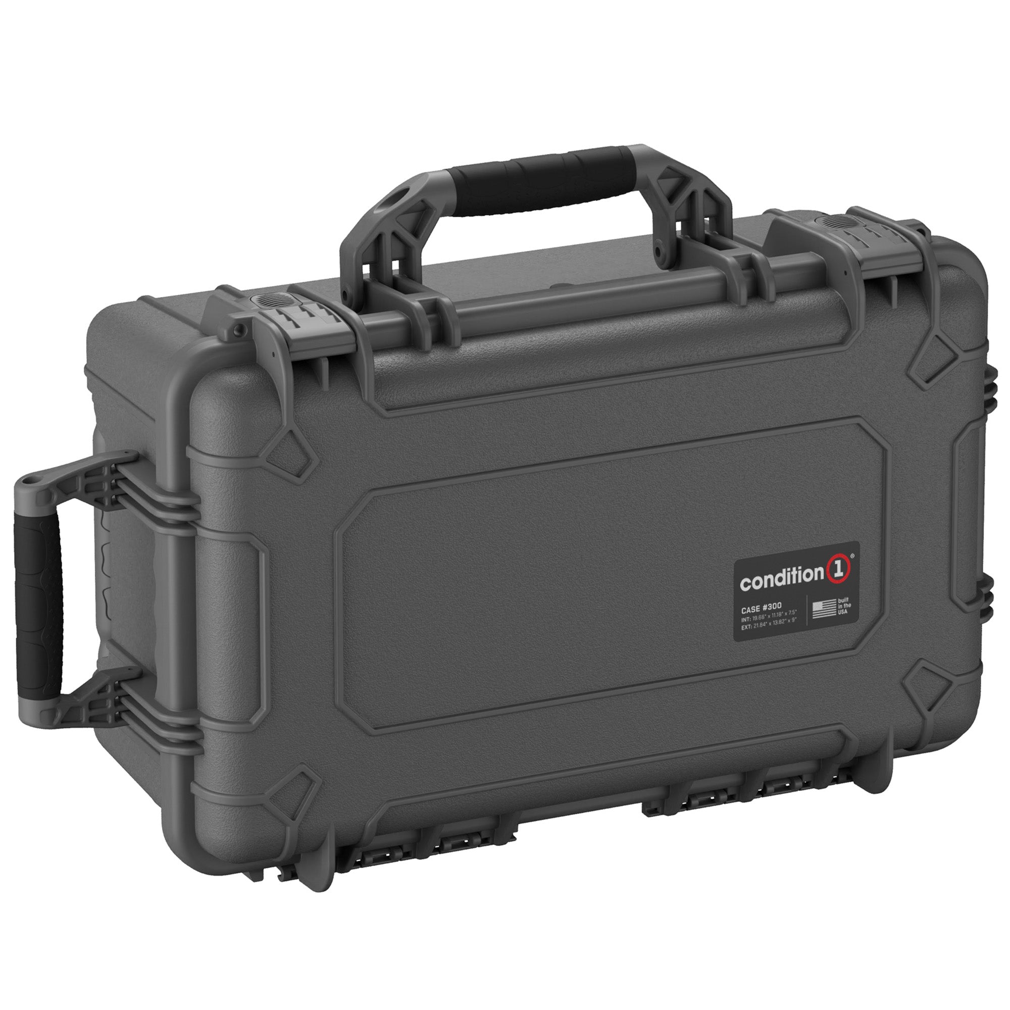 A 22-inch large, rugged gray protective case with sturdy handles and reinforced corners, labeled as "Condition 1 Case #300."