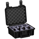 Black 14-inch medium protective case with foam padding and adjustable compartments for secure storage and transport.