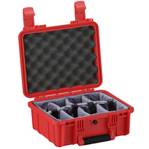 Red 14-inch medium protective case with foam padding and adjustable dividers for secure storage and transport.
