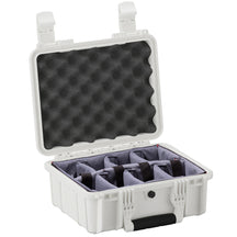 Open white 14" medium case with foam padding inside, designed for secure storage and transport of equipment.
