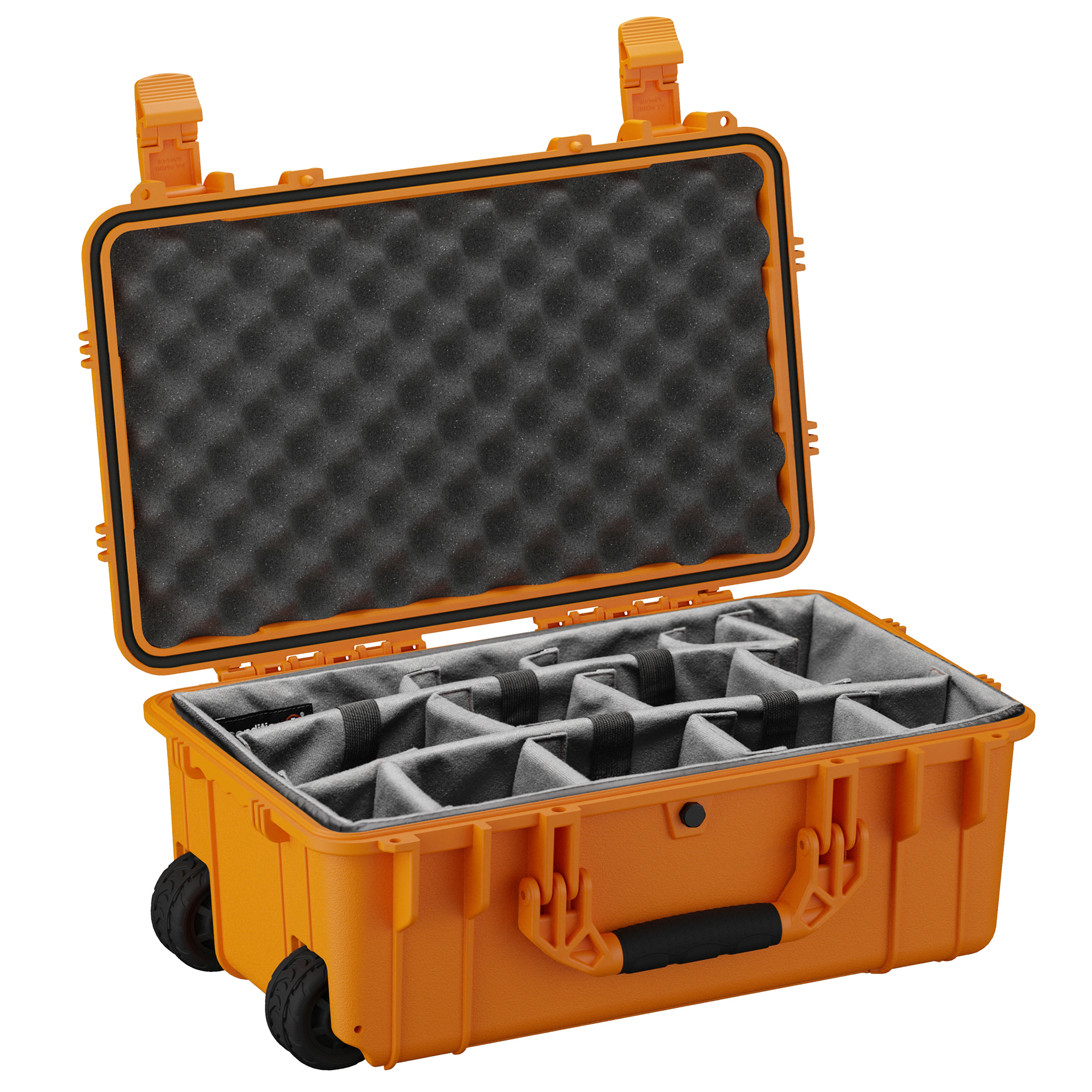 22-inch waterproof hard case with foam interior and customizable dividers for secure camera storage and transport.