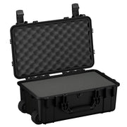 Large 22-inch hard case with a textured interior, open to show ample storage space, designed for protection during transport.