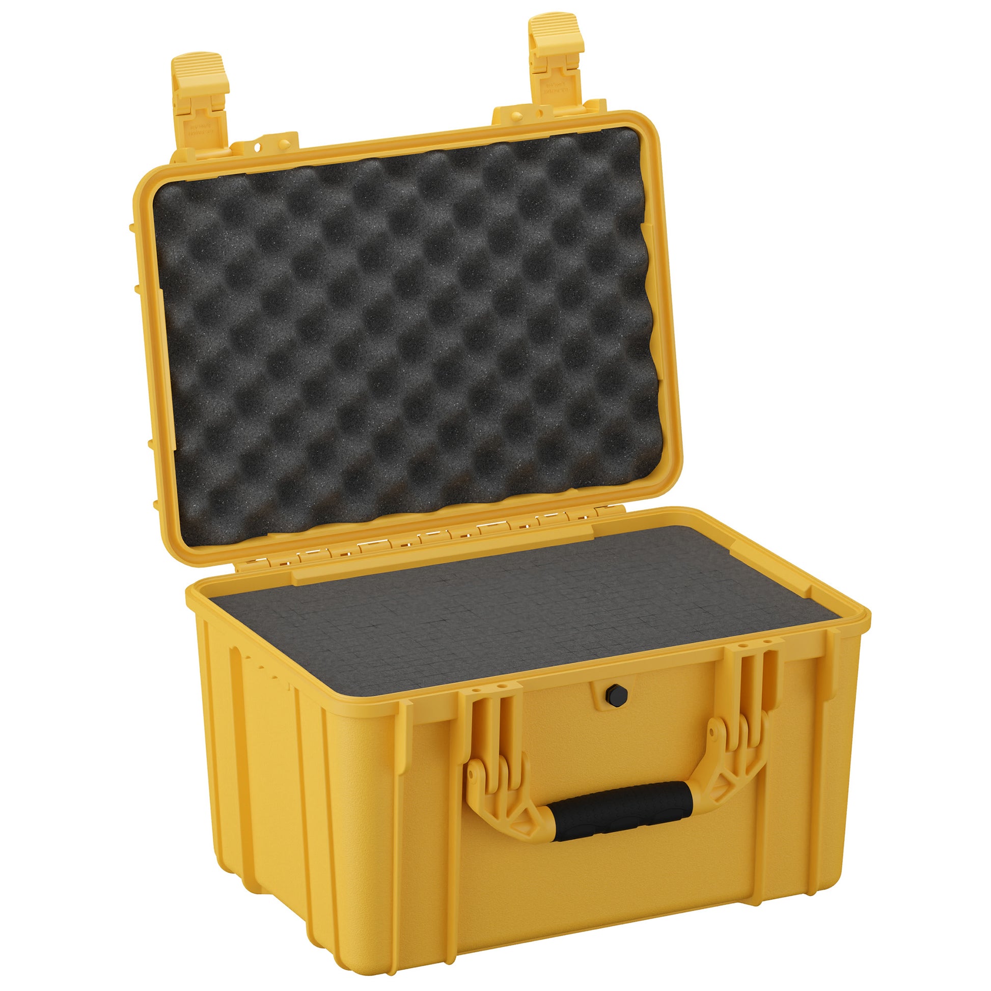 Yellow 18-inch medium protective case with foam padding inside, designed for secure storage and transport of equipment.