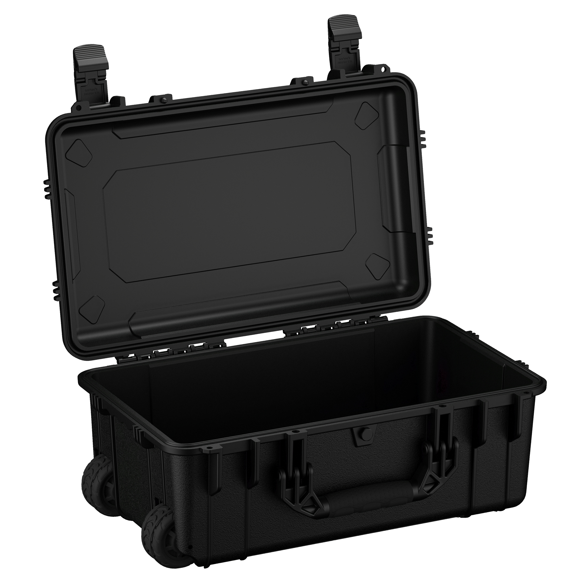 Durable 22-inch hard case with wheels, IP67-rated for waterproof and dustproof protection of gear and electronics.
