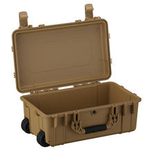 Durable 22-inch hard case with wheels, IP67-rated for waterproof and dustproof protection, ideal for gear storage and transport.