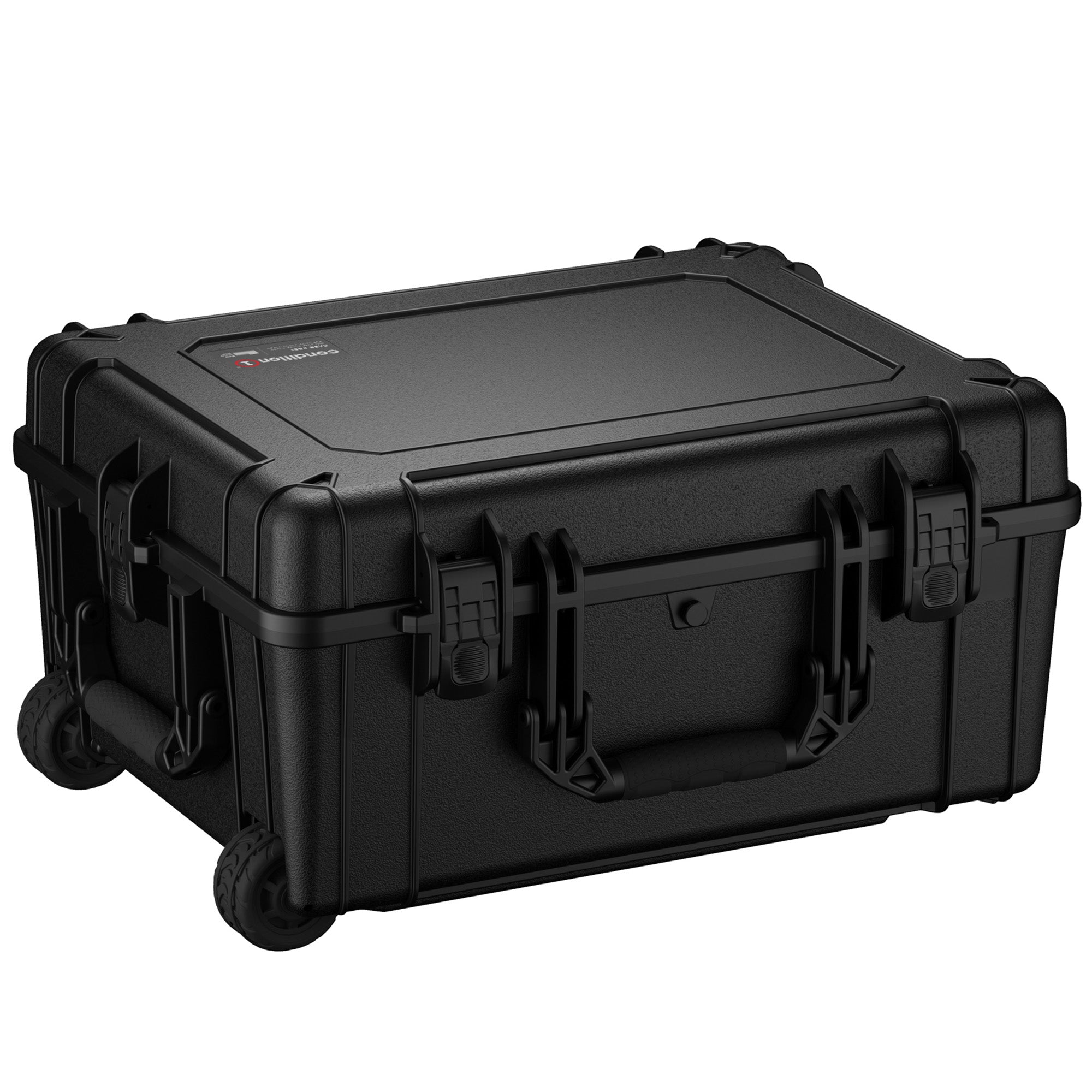 Alt text: "Black 25-inch large rugged case with sturdy handles and wheels, featuring secure dual locking mechanisms for safe transport, from Case #991 Series."