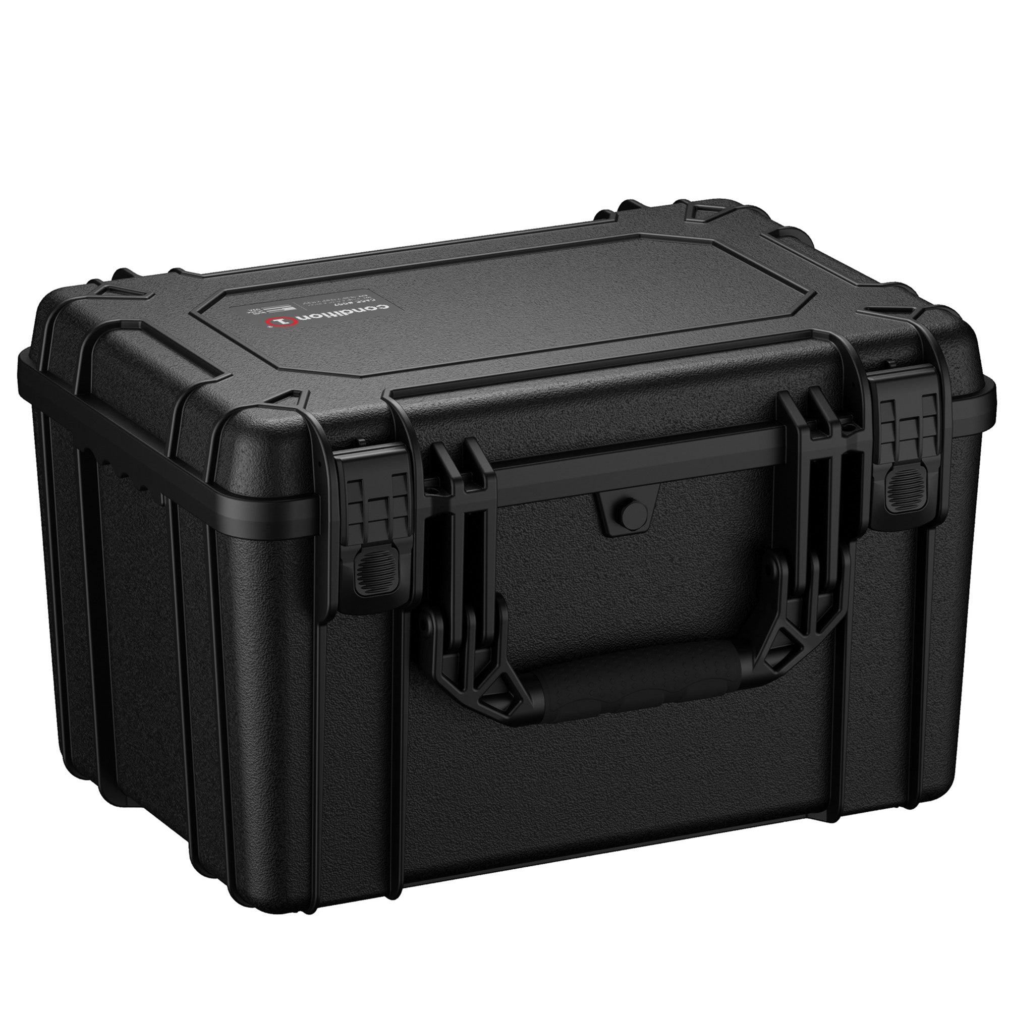 Alt text: Black 18-inch medium-sized rugged case, model #997, featuring heavy-duty clasps and a durable handle, suitable for secure storage and transport of equipment.
