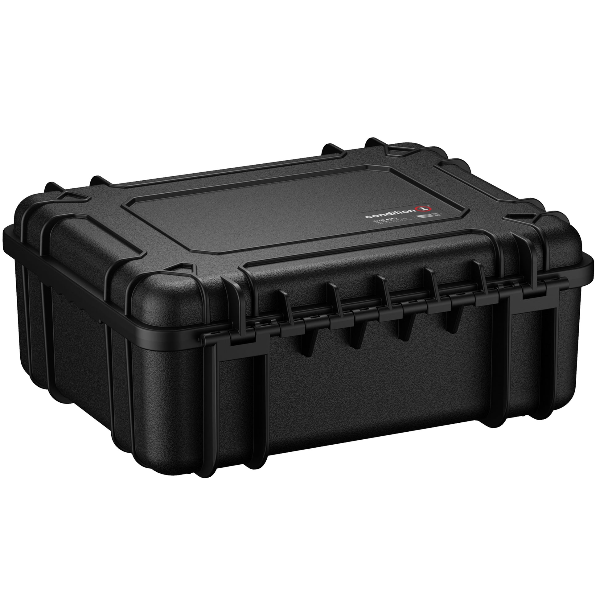 Alt text: "Black GoRugged protective case, model #253, 20 inches large with durable handles and secure latches, designed for robust protection and portability."