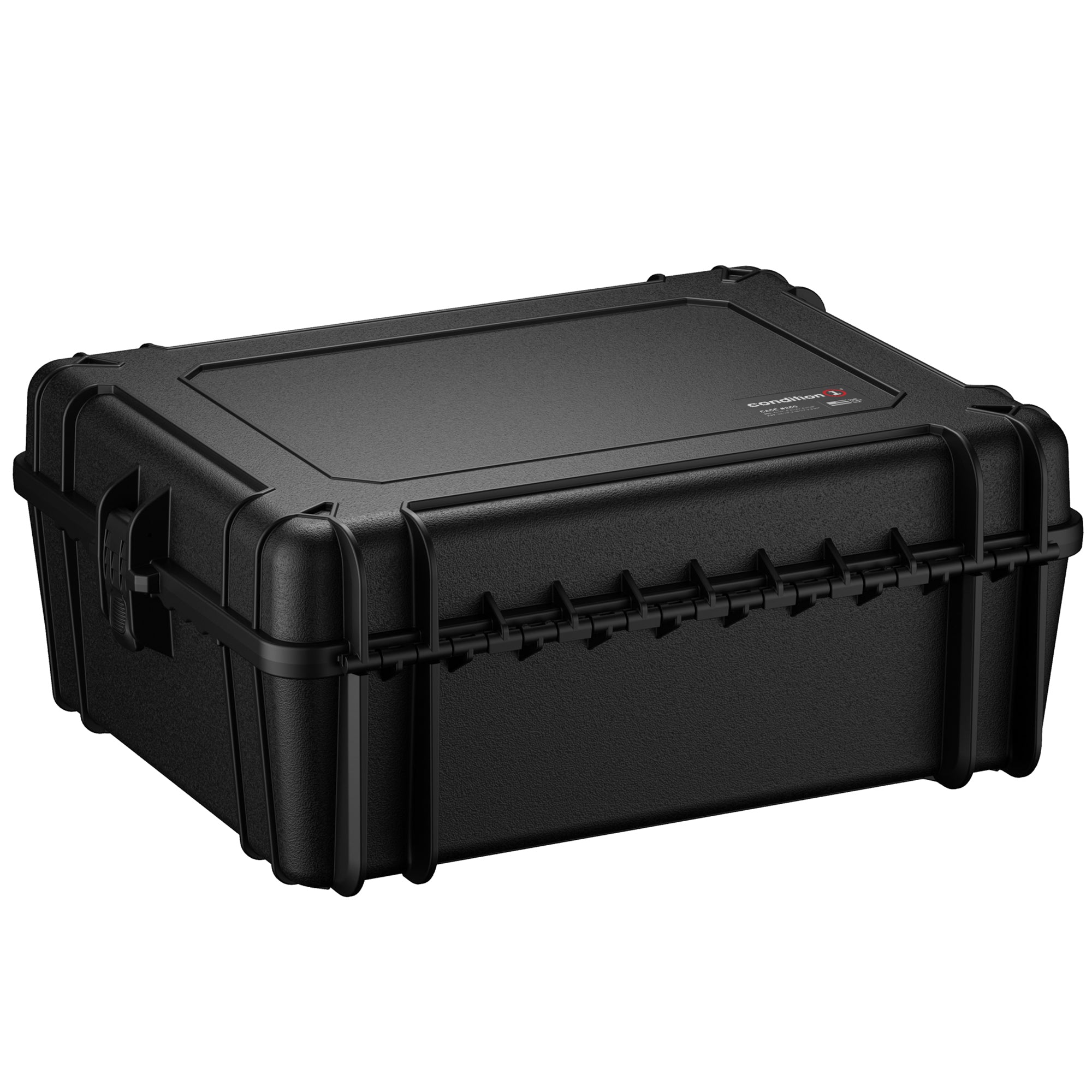 Alt text: "Black 25-inch large rugged protective case, model #289, with a textured surface, heavy-duty latches, and a reinforced handle for secure transport."