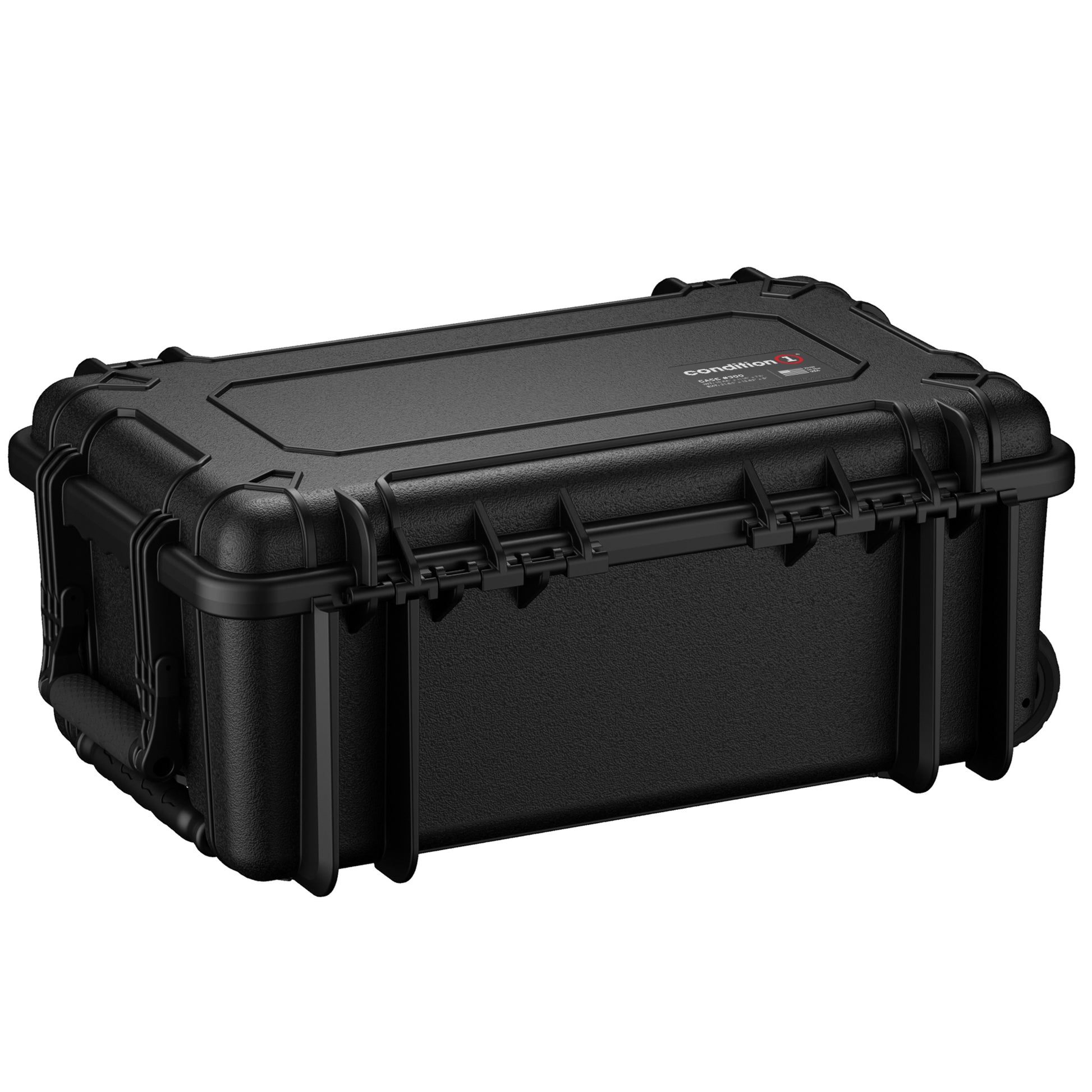 Alt text: "Black 22-inch large protective hard case, model #300, with sturdy dual locking clasps and reinforced corners, ideal for secure transport of sensitive equipment."