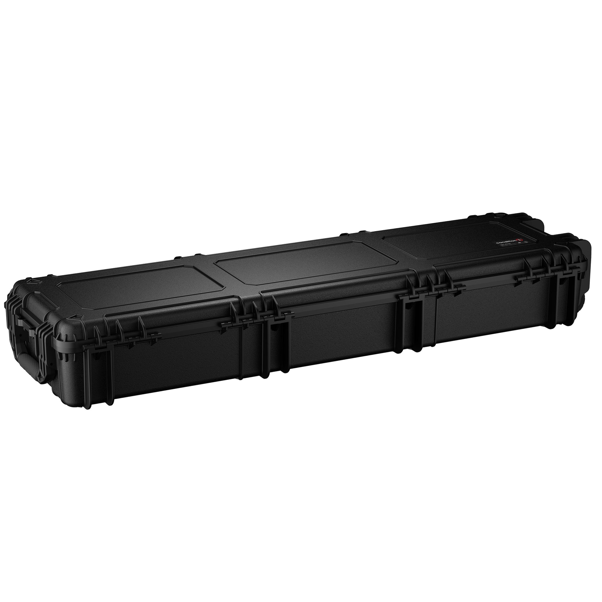 Black 55-inch 3-shotgun case with secure latches, durable exterior, and foam padding for firearm protection.